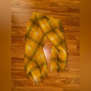 Made in Scotland Mohair/Wool White and Yellow Plaid Scarf